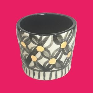 Black White Pen-Pencil/ or Succulent Planter Pottery with Genuine Gold Dots